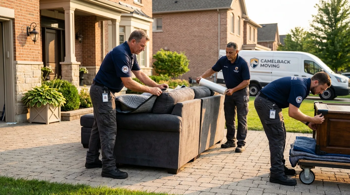 Large estate moving crew wrapping furniture in Paris, ID